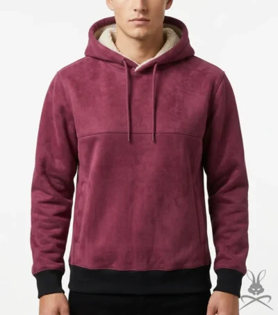 Mens Ira Hot Pink Suede Leather Hoodie