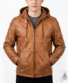 Mens Leather Hoodie Caramel Crunch
