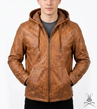Mens Leather Hoodie Caramel Crunch