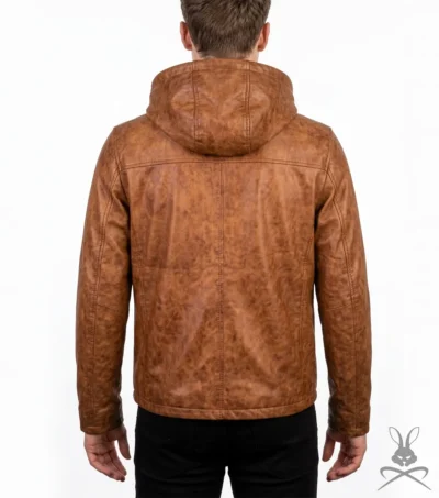 Mens Leather Hoodie Caramel Crunch back