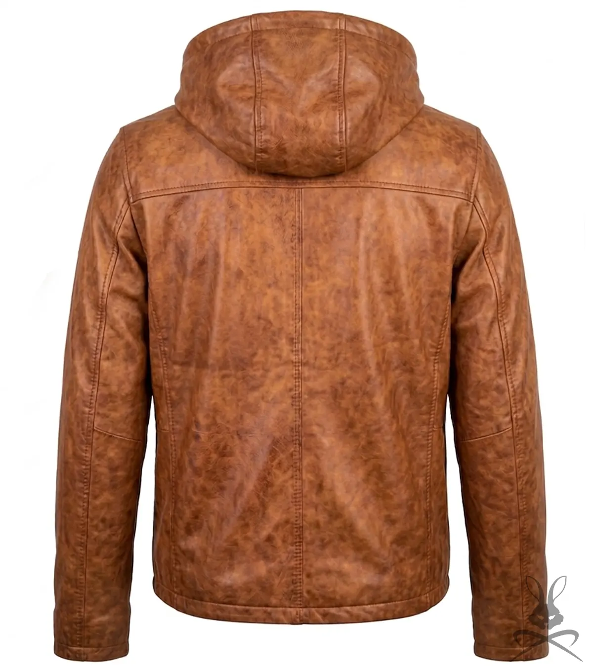 Mens Leather Hoodie Caramel Crunch back view