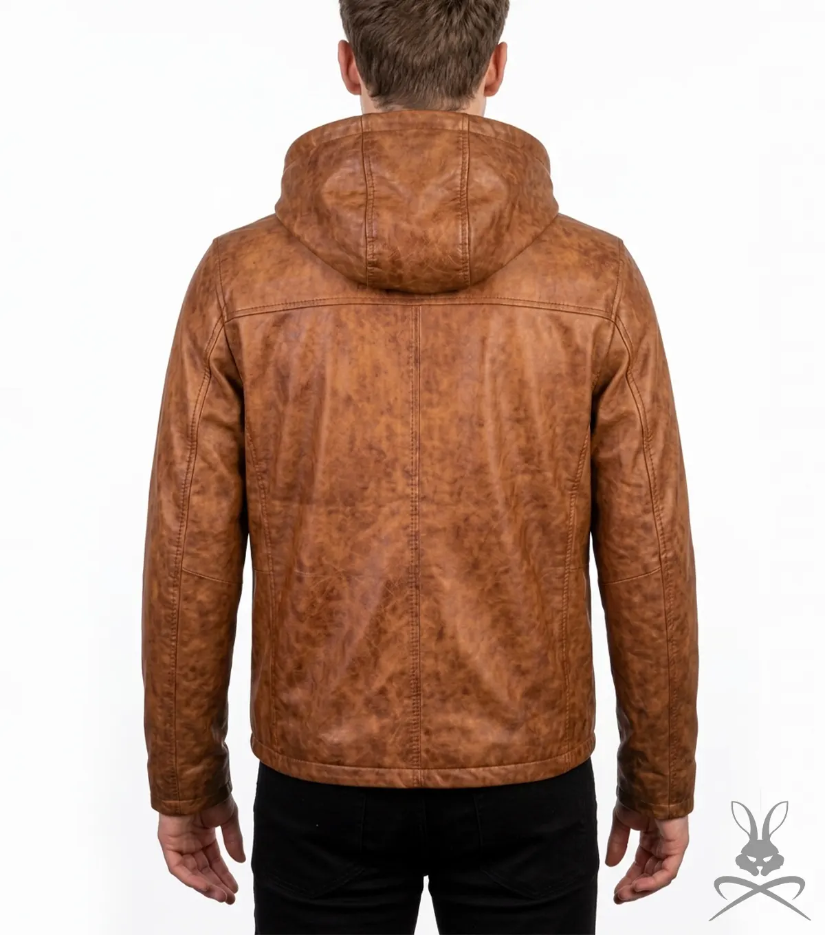 Mens Leather Hoodie Caramel Crunch back