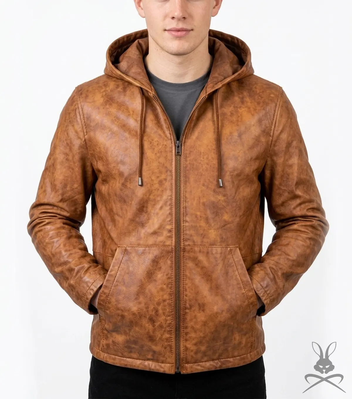 Mens Leather Hoodie Caramel Crunch