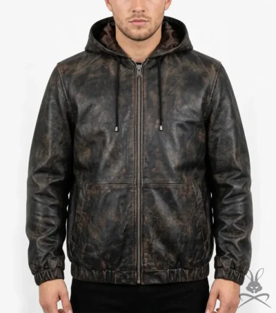 Mens Leather Hoodie in Copper
