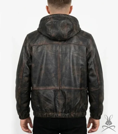 Mens Leather Hoodie in Copper back