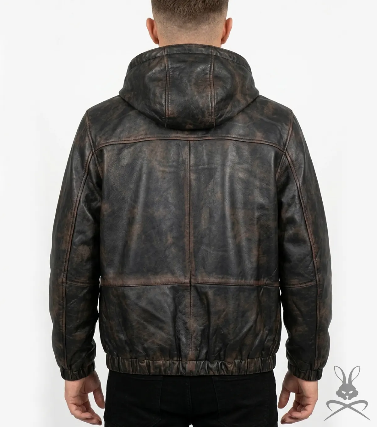 Mens Leather Hoodie in Copper back