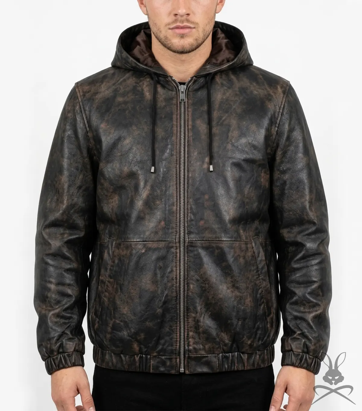 Mens Leather Hoodie in Copper