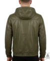 Mens Leather Hoodie in Olive back