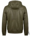 Mens Leather Hoodie in Olive back view