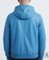Men's Leather Pull-Over Hoodie in Baby Blue back