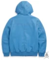 Men's Leather Pull-Over Hoodie in Baby Blue back view