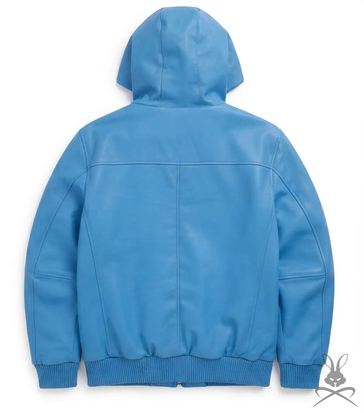Men's Leather Pull-Over Hoodie in Baby Blue back view
