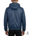 Mens Navy Blue Real Leather Hoodie back