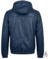 Mens Navy Blue Real Leather Hoodie back view