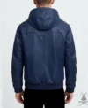 Men's Navy Leather Pull-Over Hoodie back