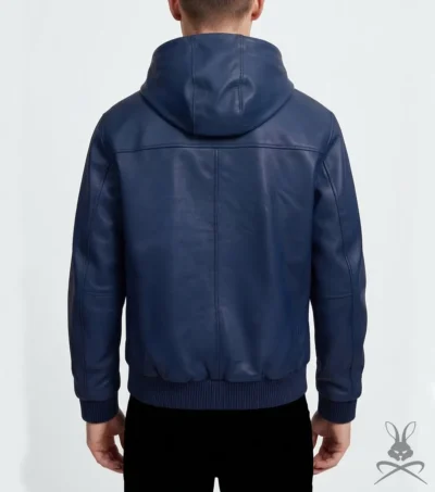 Men's Navy Leather Pull-Over Hoodie back