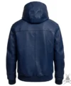 Men's Navy Leather Pull-Over Hoodie back view
