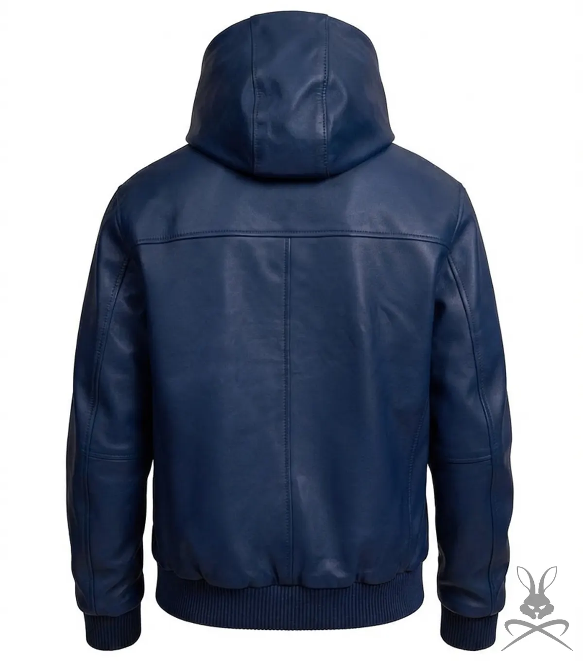 Men's Navy Leather Pull-Over Hoodie back view