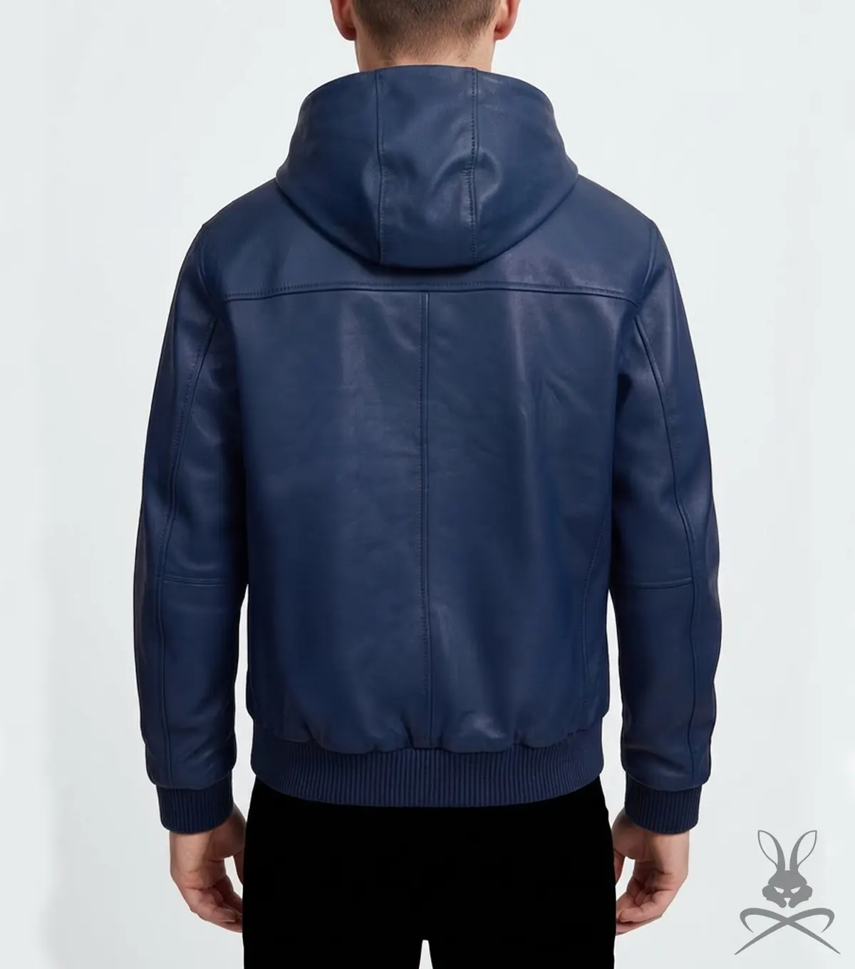 Men's Navy Leather Pull-Over Hoodie back