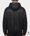 Mens Pebbled Leather Zip Up Hoodie Jacket back