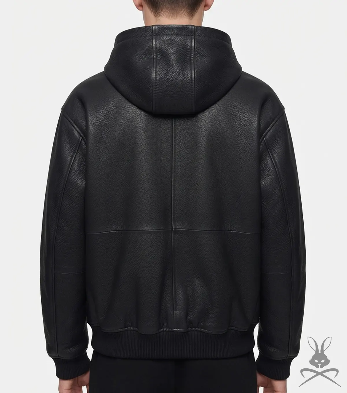 Mens Pebbled Leather Zip Up Hoodie Jacket back