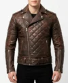 Men's Quilted Brown Real Leather Biker Jacket