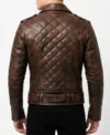 Men's Quilted Brown Real Leather Biker Jacket back