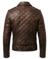 Men's Quilted Brown Real Leather Biker Jacket back view