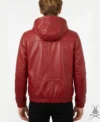 Mens Red Real Leather Hoodie back
