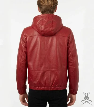 Mens Red Real Leather Hoodie back