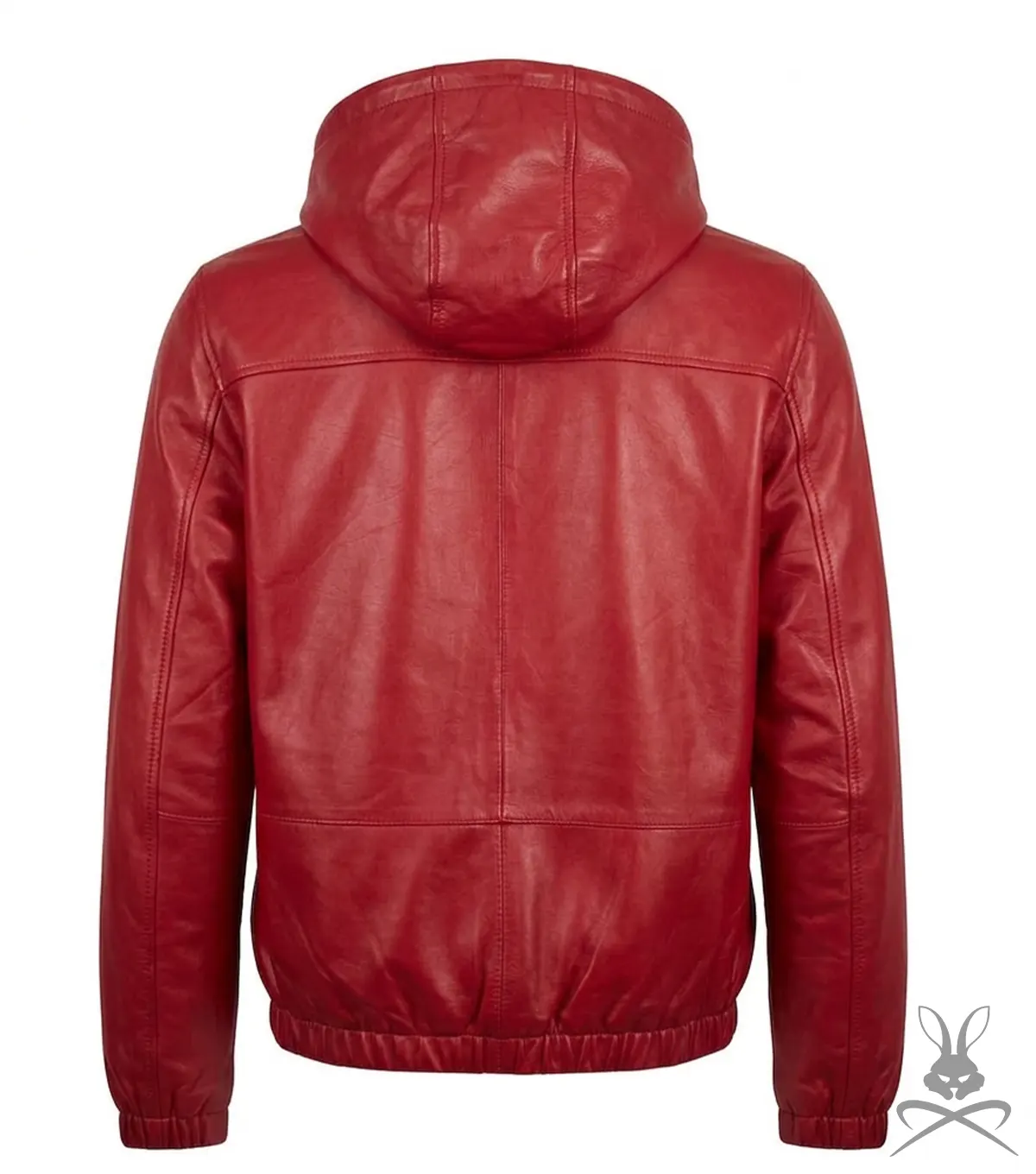 Mens Red Real Leather Hoodie back view