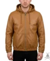 Mens Saddle Brown Real Leather Hoodie