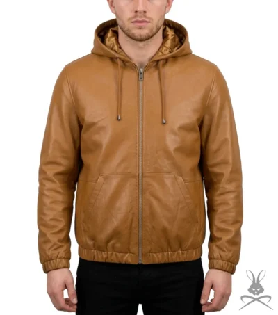 Mens Saddle Brown Real Leather Hoodie