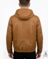 Mens Saddle Brown Real Leather Hoodie back