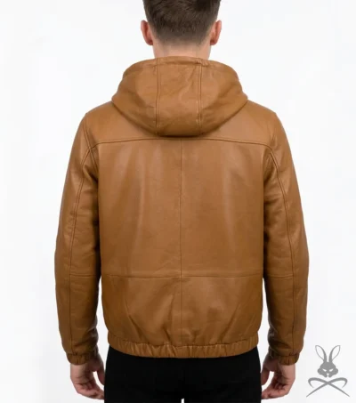 Mens Saddle Brown Real Leather Hoodie back
