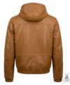 Mens Saddle Brown Real Leather Hoodie back view