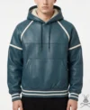Mens Steele Dark Cyan Leather Sweatshirt