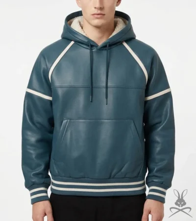 Mens Steele Dark Cyan Leather Sweatshirt