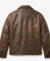 Mens Trucker Distressed Leather Jacket In Dark Brown back view