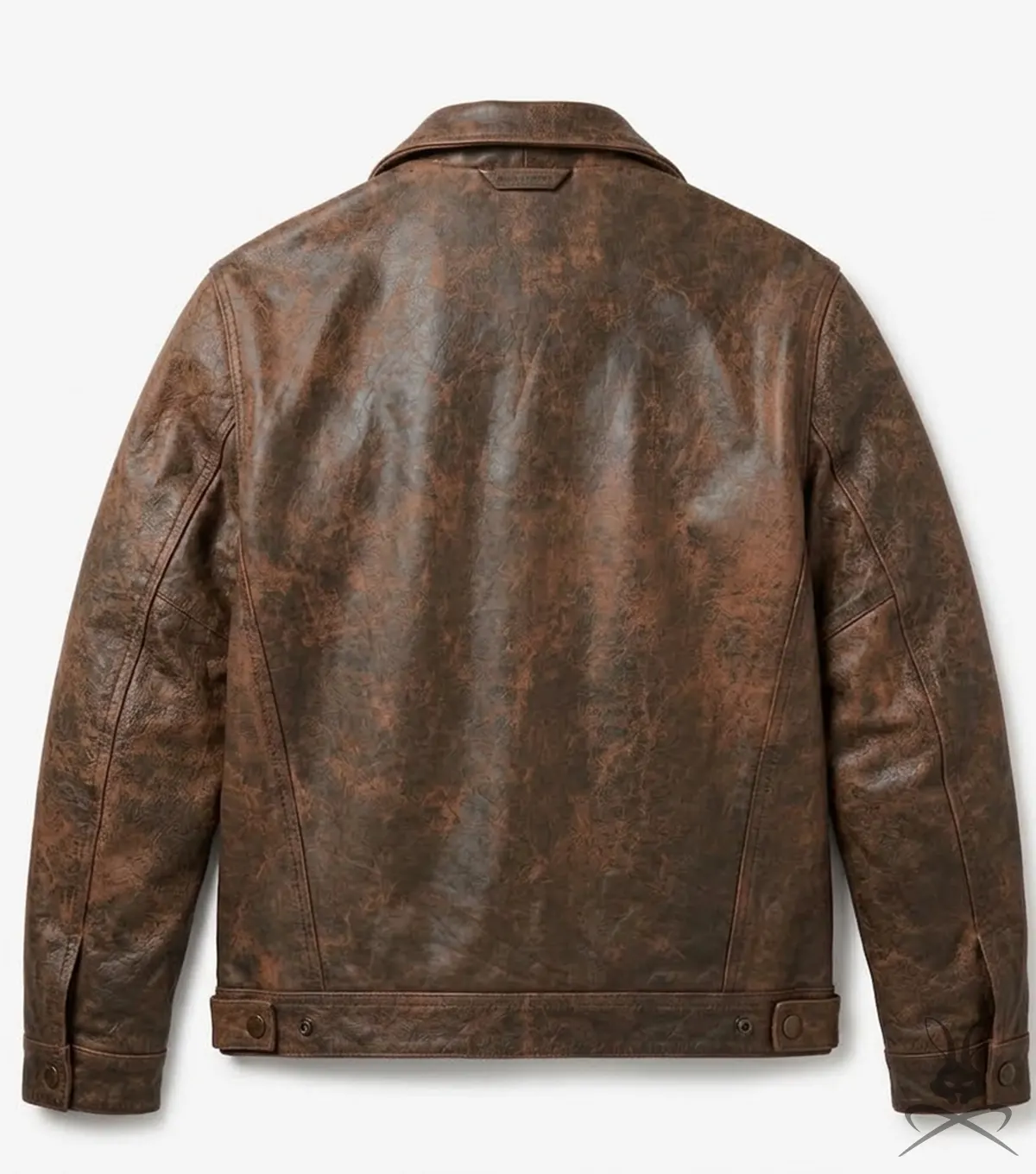 Mens Trucker Distressed Leather Jacket In Dark Brown back view