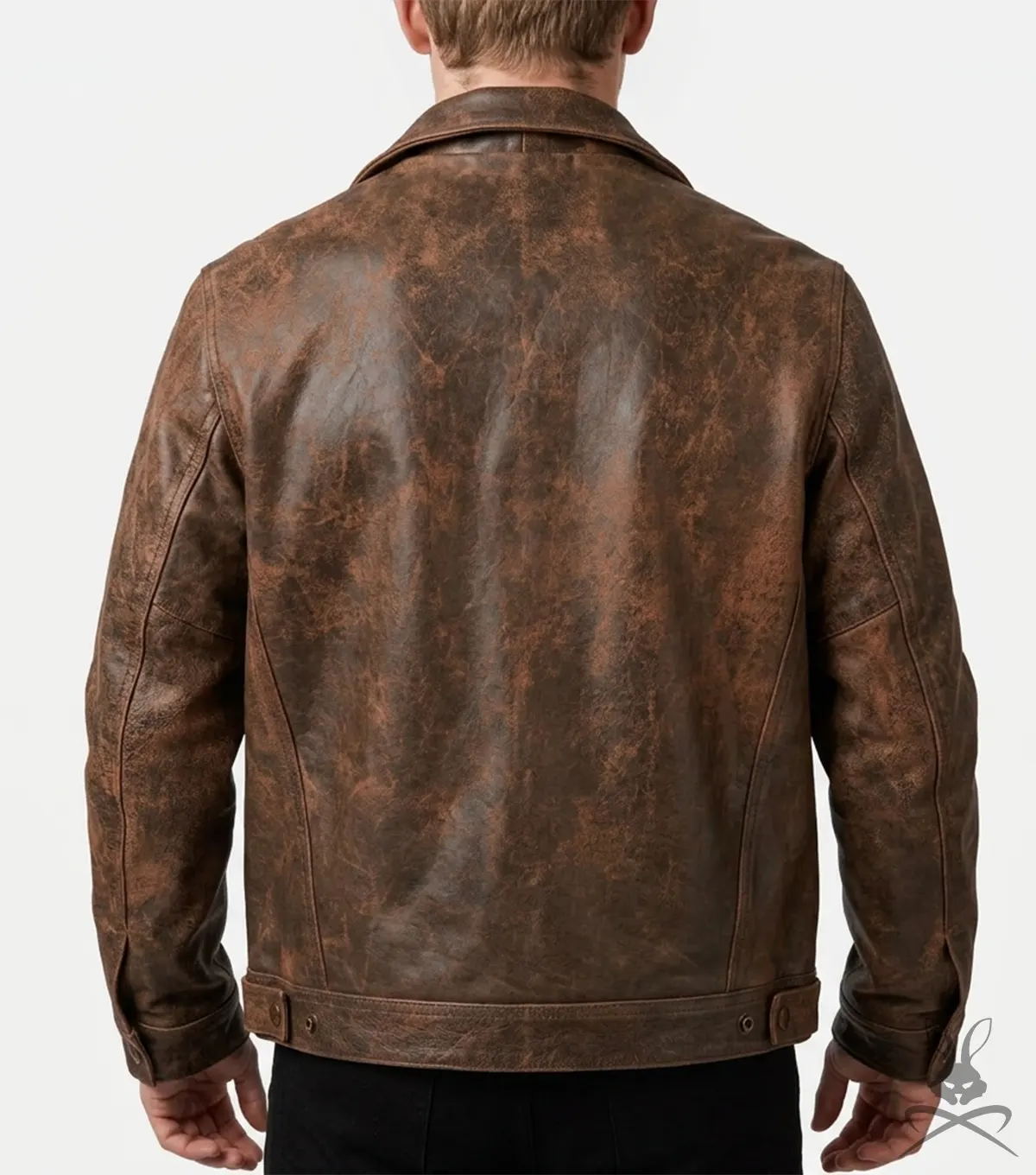 Mens Trucker Distressed Leather Jacket In Dark Brown back
