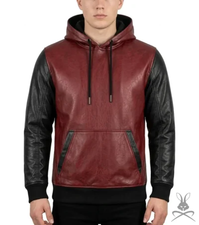 Mens Two-Tone Leather Hoodie