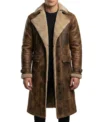 Mens Vintage Brown Suede Faux Fur Lined Leather Coat