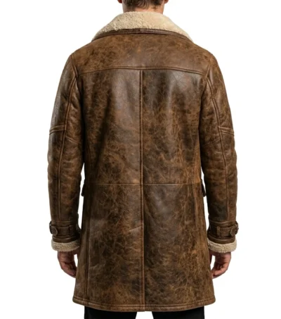 Mens Vintage Brown Suede Faux Fur Lined Leather Coat back