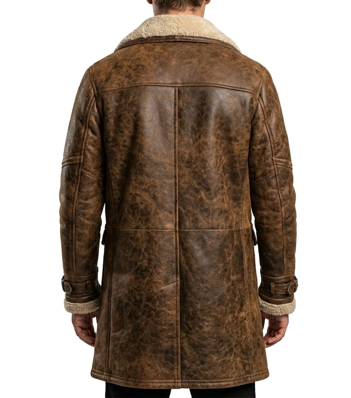 Mens Vintage Brown Suede Faux Fur Lined Leather Coat back