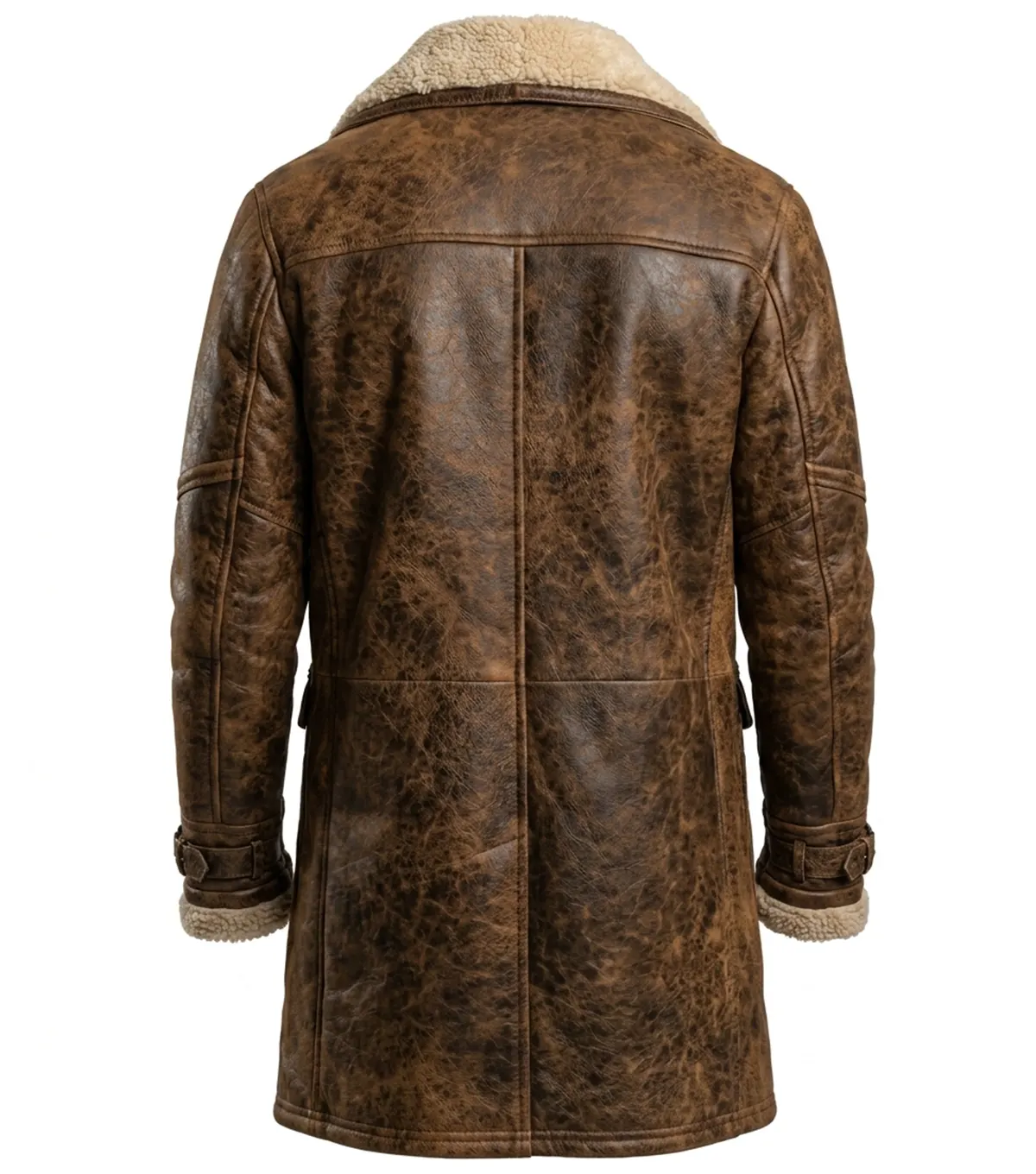 Mens Vintage Brown Suede Faux Fur Lined Leather Coat bak view