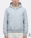 Mens White Leather Pull-Over Hoodie