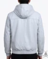 Mens White Leather Pull-Over Hoodie back