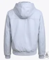 Mens White Leather Pull-Over Hoodie back view