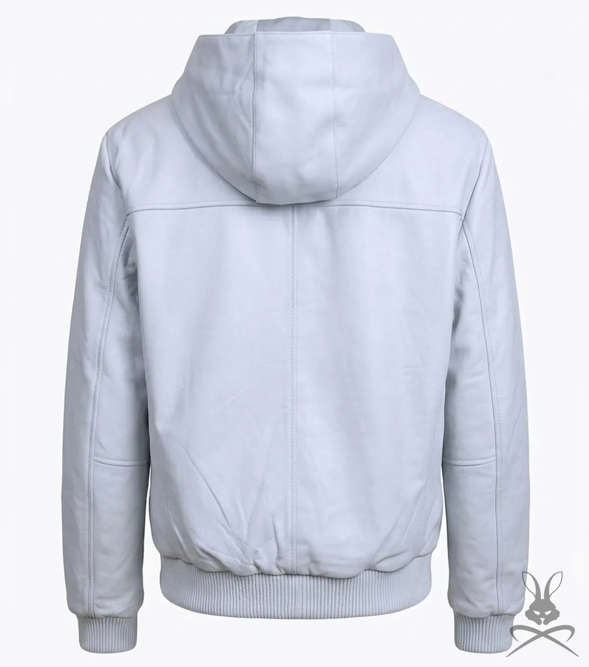 Mens White Leather Pull-Over Hoodie back view